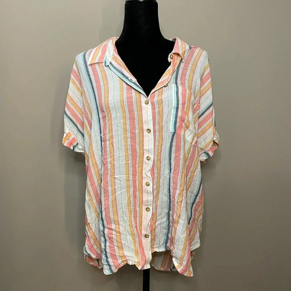 Natural Reflections Colorful Striped Button Down Top - Picture 1 of 10